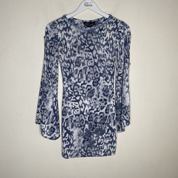 Donatella Cheetah Leopard Print Long Sleeve Mini Formal Dress XS - Picture 2 of 11